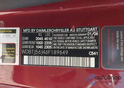 2006 Mercedes-Benz Clk 350 from USA, damaged, VIN WDBTJ56J46F189649